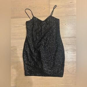 NWT Express black sequin mini dress spaghetti straps size xs